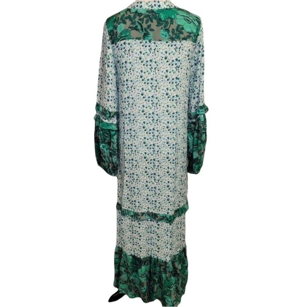 maxi boho dress puffed sleeves green festival concert hippie - Picture 4 of 5